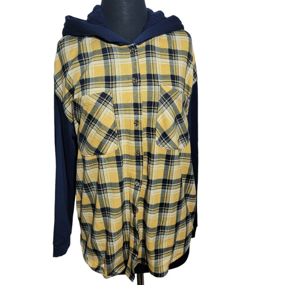 Mik Mesh Faux Sherpa Plaid Hoodie Shirt sz XL - Picture 3 of 9